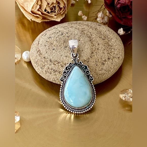 Hand Crafted Jewelry - Large Teardrop Natural Larimar Hand Crafted Pendant